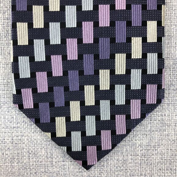 Roberto Villini Couture 100% Silk Tie Purple Pink Geometric Squares Necktie - Picture 2 of 7